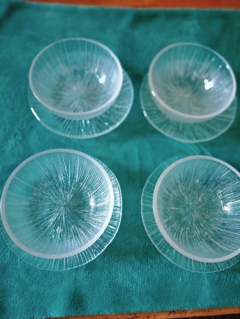 Vintage Sasaki Japan "Rain" Glass Bowl & Plate Set - 8-Piece Set (Service for 4)